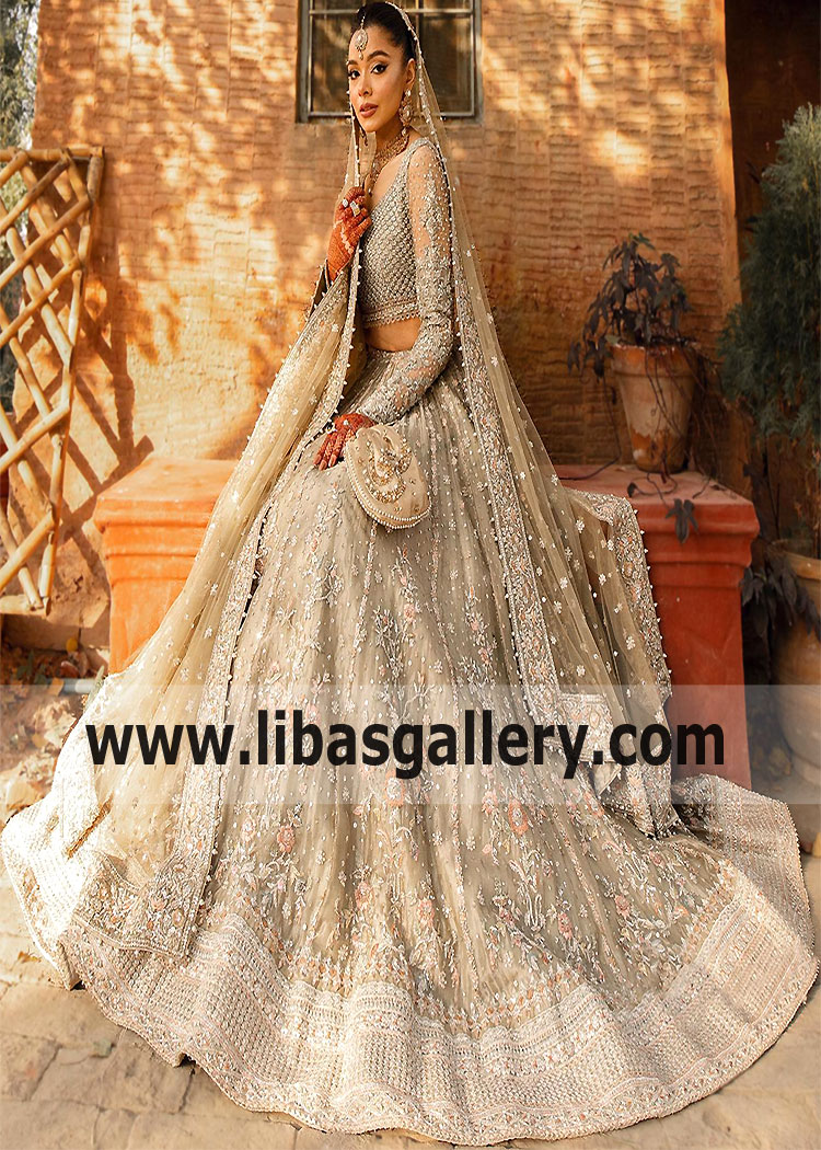 Beige Bergenia Bridal Lehenga Dress
