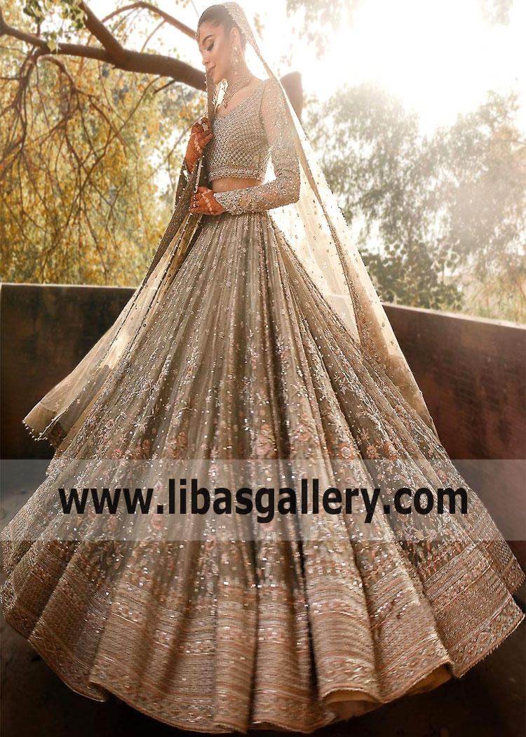 Beige Bergenia Bridal Lehenga Dress