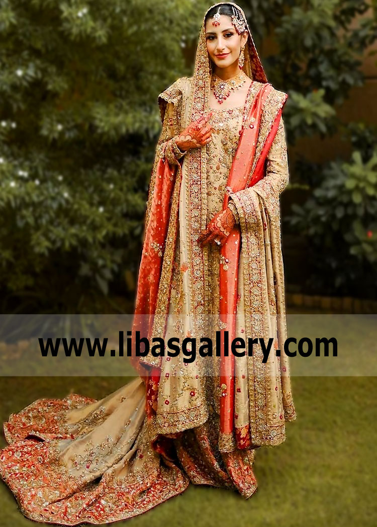 Gold Reddish Orange Laurel Wedding Dress