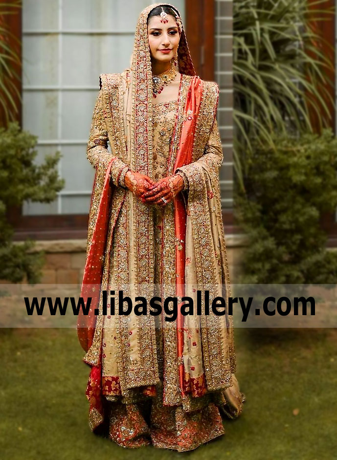 Gold Reddish Orange Laurel Wedding Dress