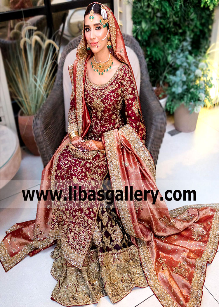 Maroon Lily Bridal Barat Dress