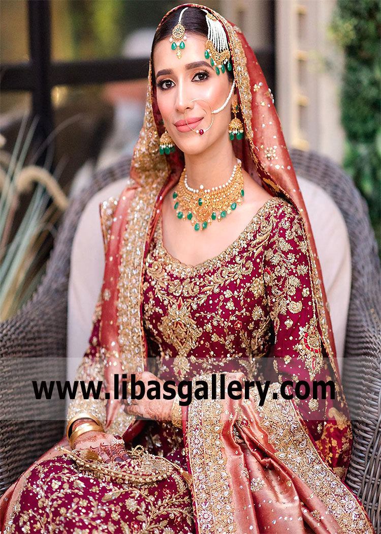 Maroon Lily Bridal Barat Dress