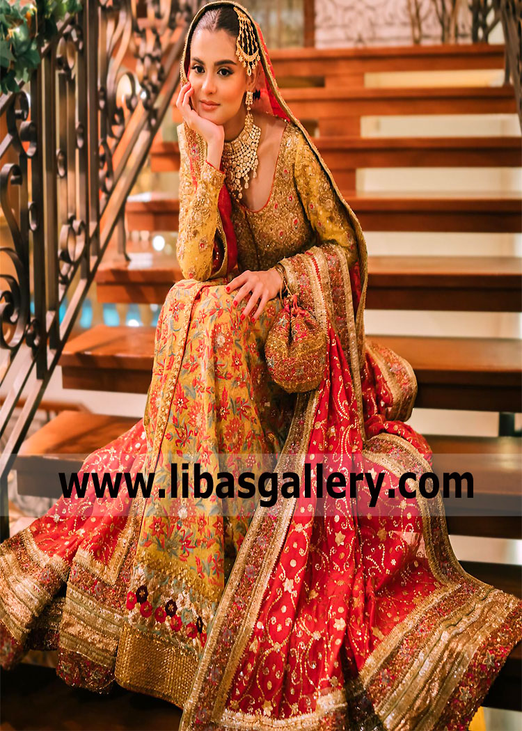 Indian Pakistani Bridal Pishwas Suits Buy Designer Bunto Kazmi Bridal Pishwas Suits for Mehendi and Mayoon Function