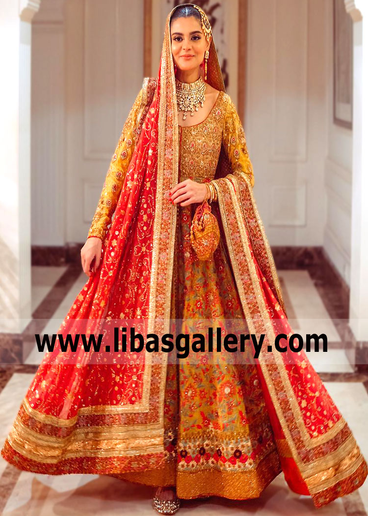 Topaz Gold Iris Long Pishwas Dress