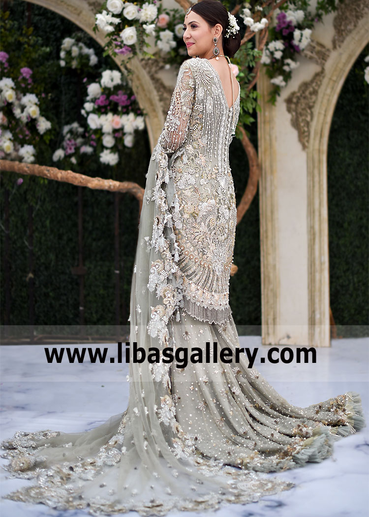 Cambridge Blue Bridal Sharara for Engagement Bride and Wedding Guest