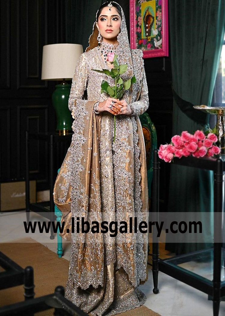 Gold Silver Scabiosa Walima Bridal Wear