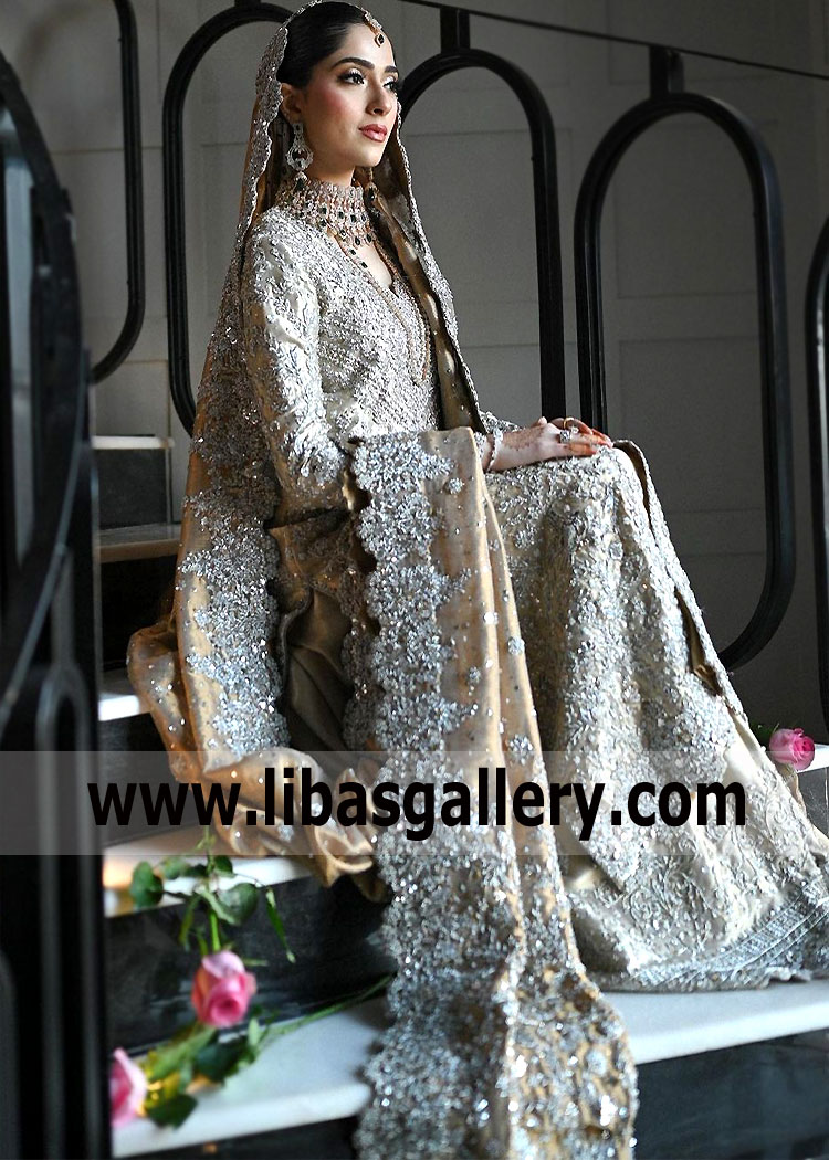 Gold Silver Scabiosa Walima Bridal Wear
