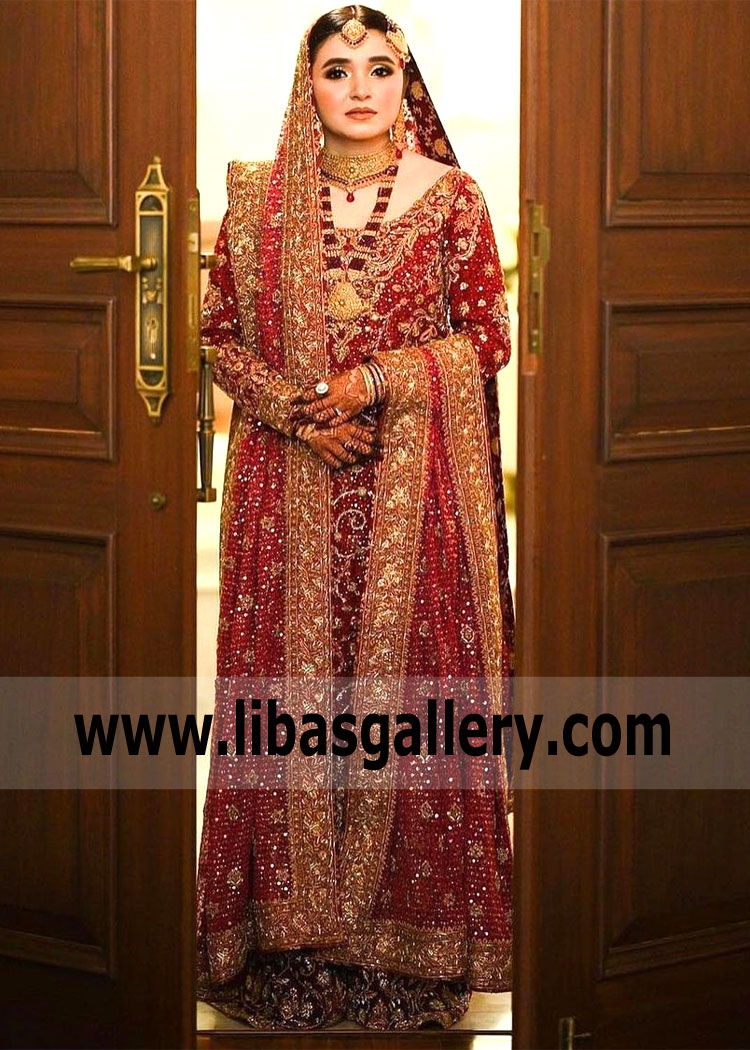 Red Fuschia Wisteria Bridal Dress for Barat