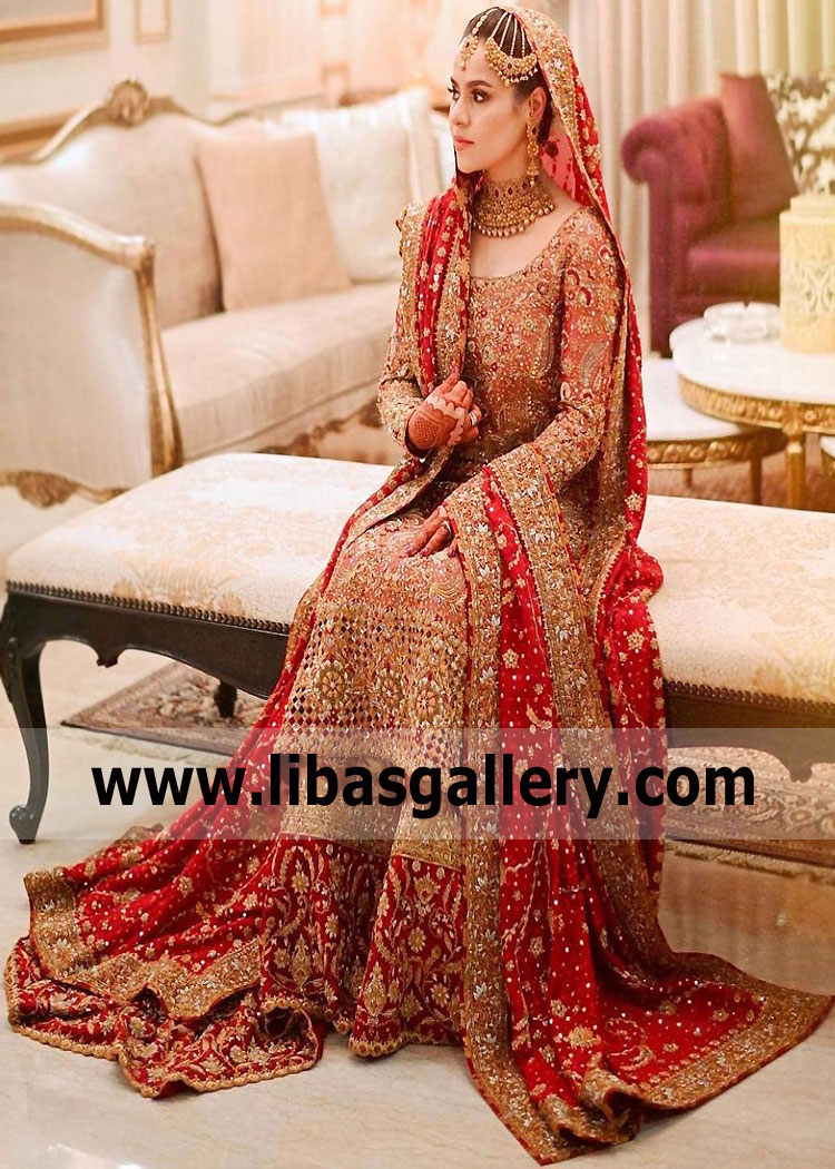 Red Scabiosa Bridal Dress Lehenga