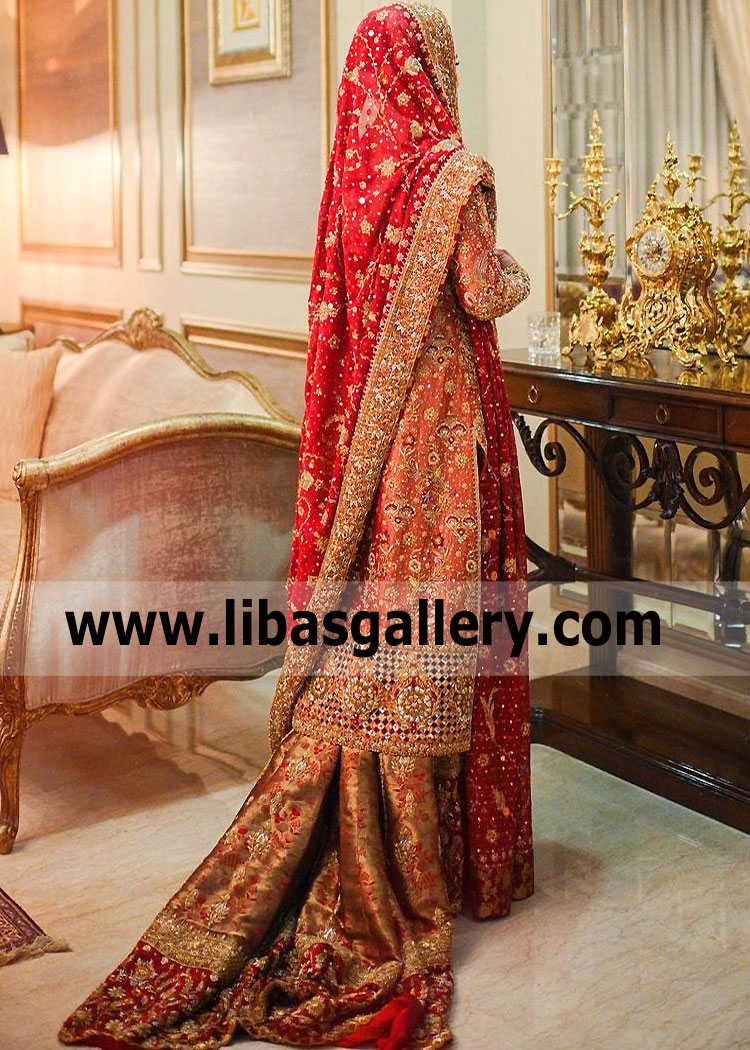 Red Scabiosa Bridal Dress Lehenga