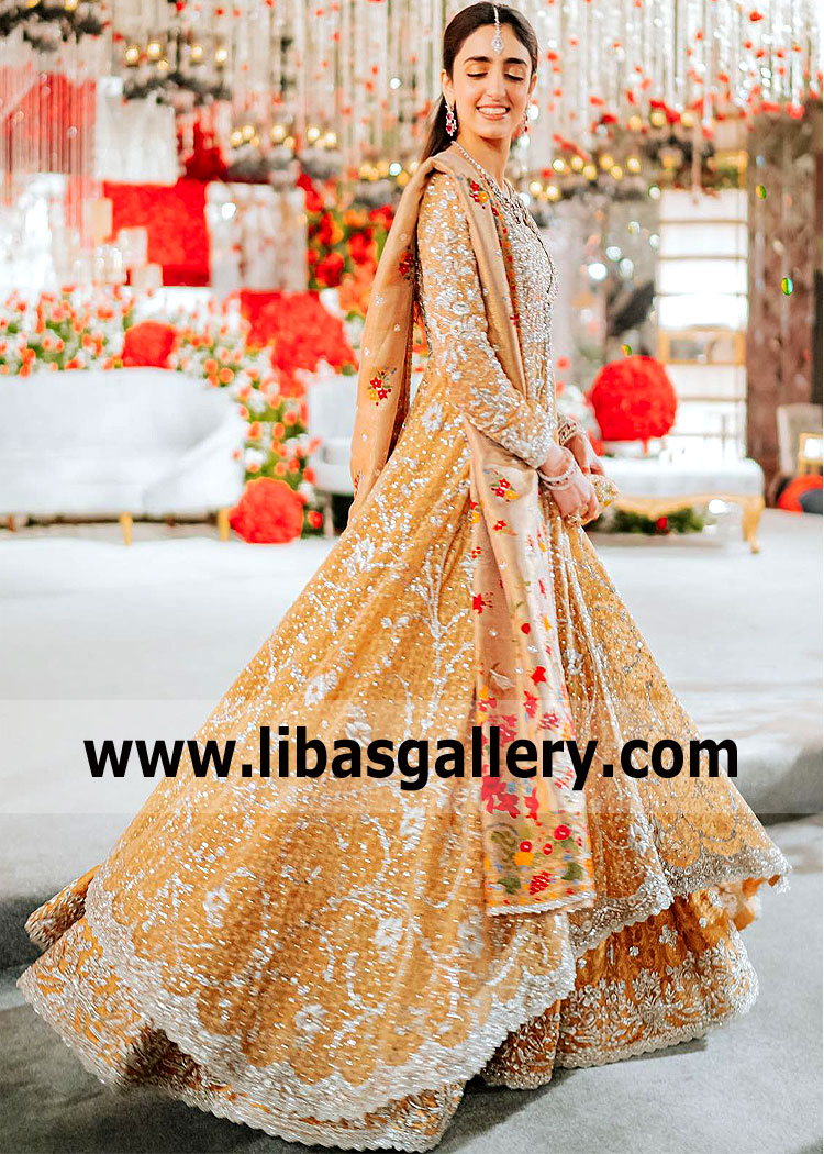 Mikado yellow Jonquil Anarkali Bridal Dress