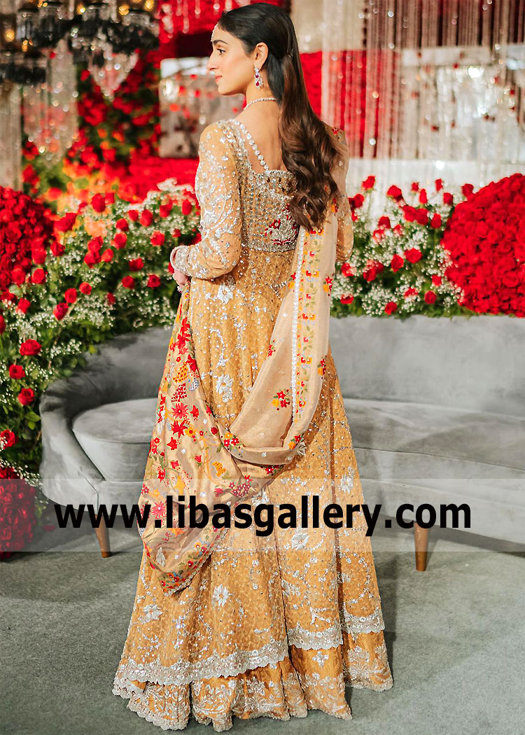 Mikado yellow Jonquil Anarkali Bridal Dress