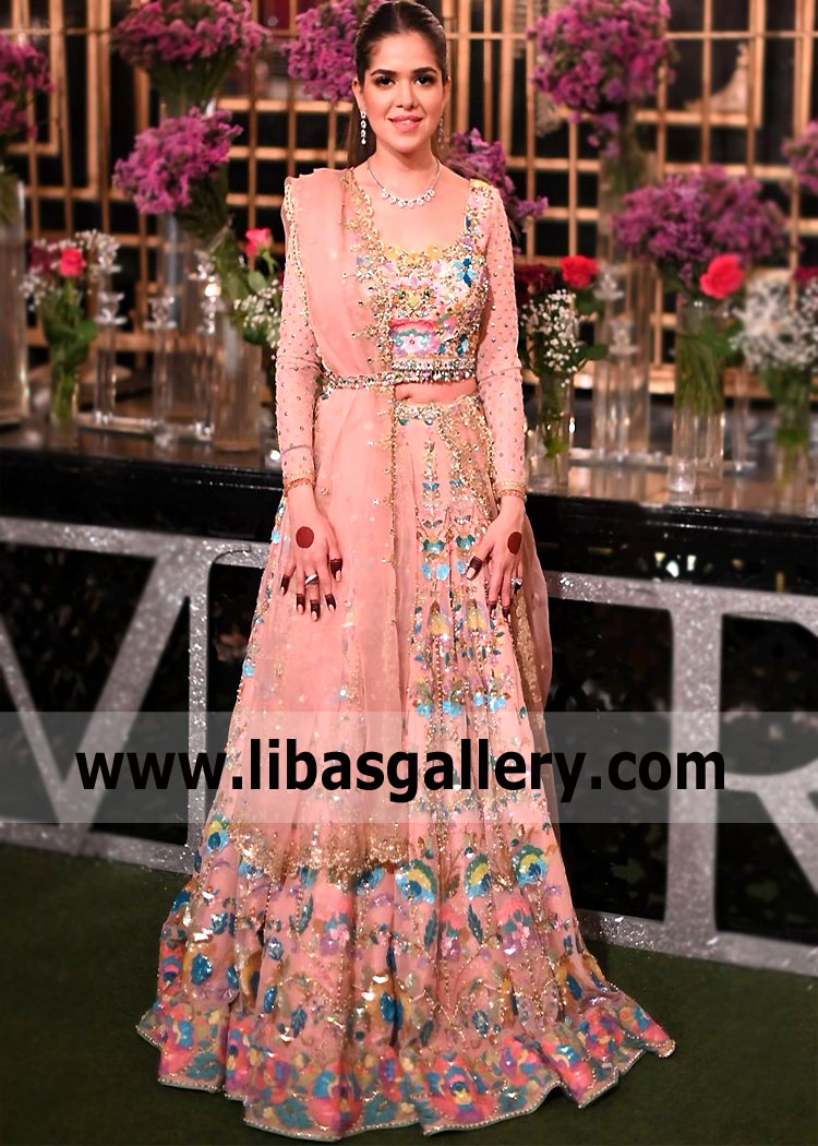 Apricot Hortensia Walima Bridal Lehenga