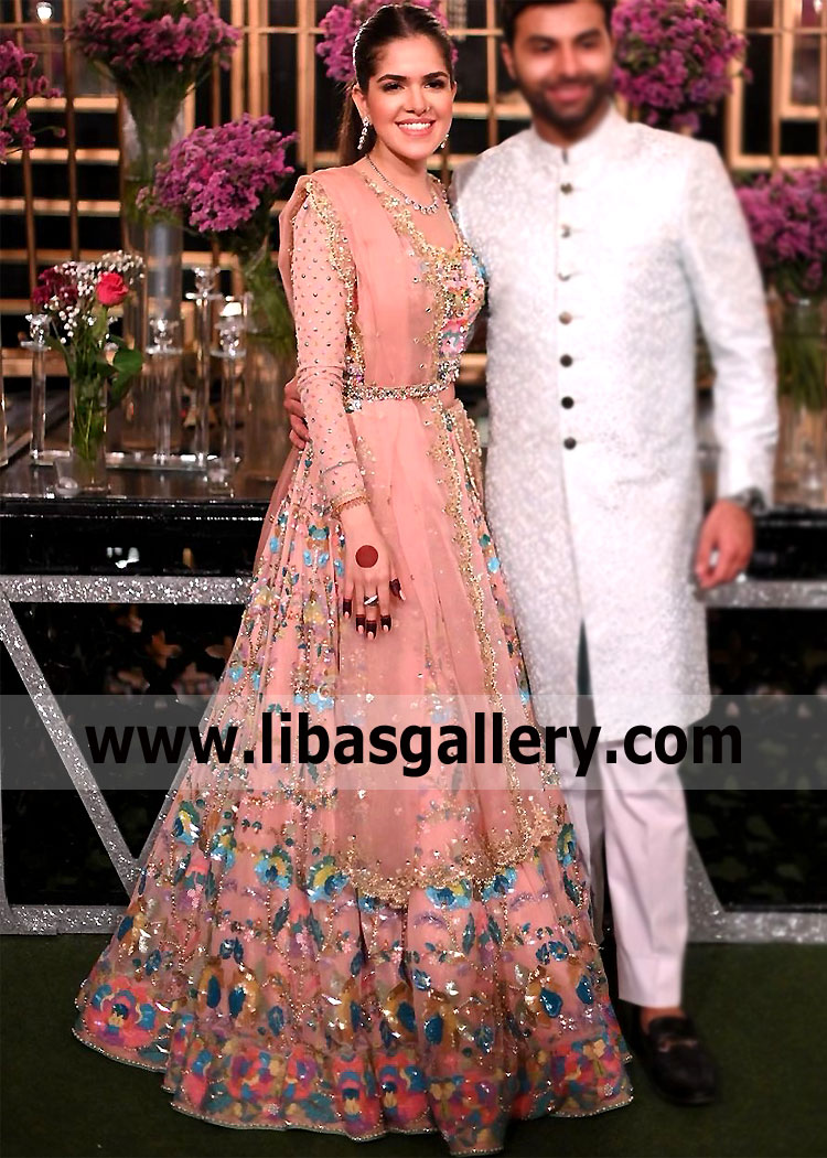 Apricot Hortensia Walima Bridal Lehenga