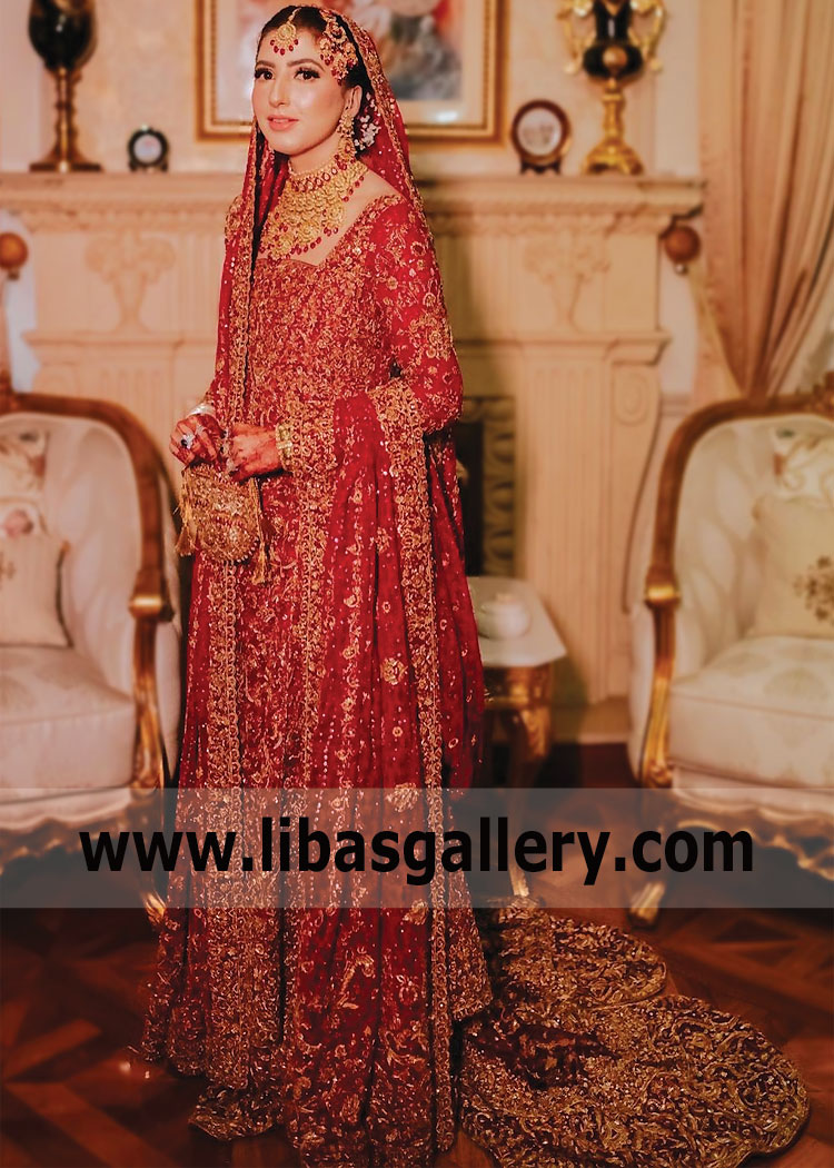 Deep Red Alcea Bridal Dress For Pakistani Brides