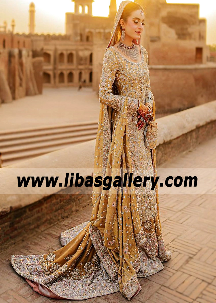 Topaz Gold Freesia Bridal Lehenga for Walima