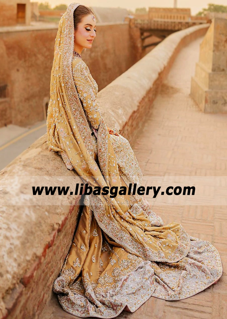 Topaz Gold Freesia Bridal Lehenga for Walima