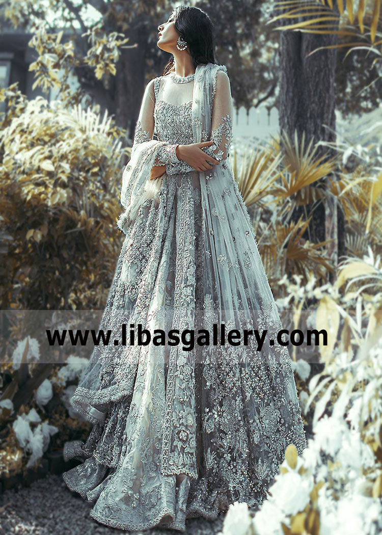 Latest Anarkali Style Walima Dresses Newcastle London UK Designer Elan Walima Bridal Dresses