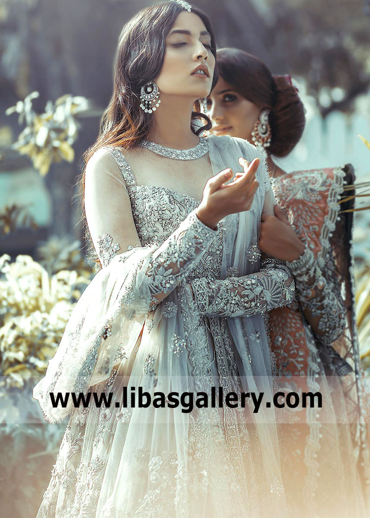 Sterling Blue Crocus Anarkali Style Walima Dress