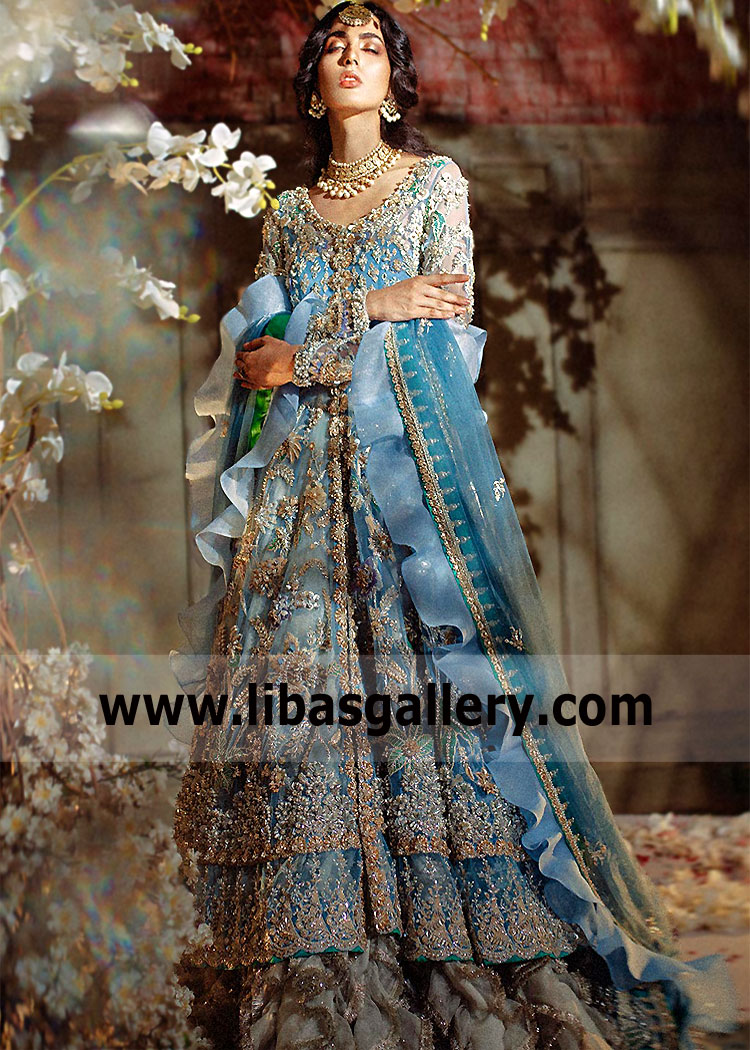 Bright Cerulean Bridal Dress for Walima