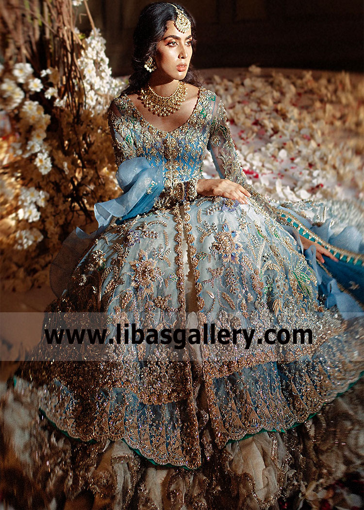 Bright Cerulean Bridal Dress for Walima