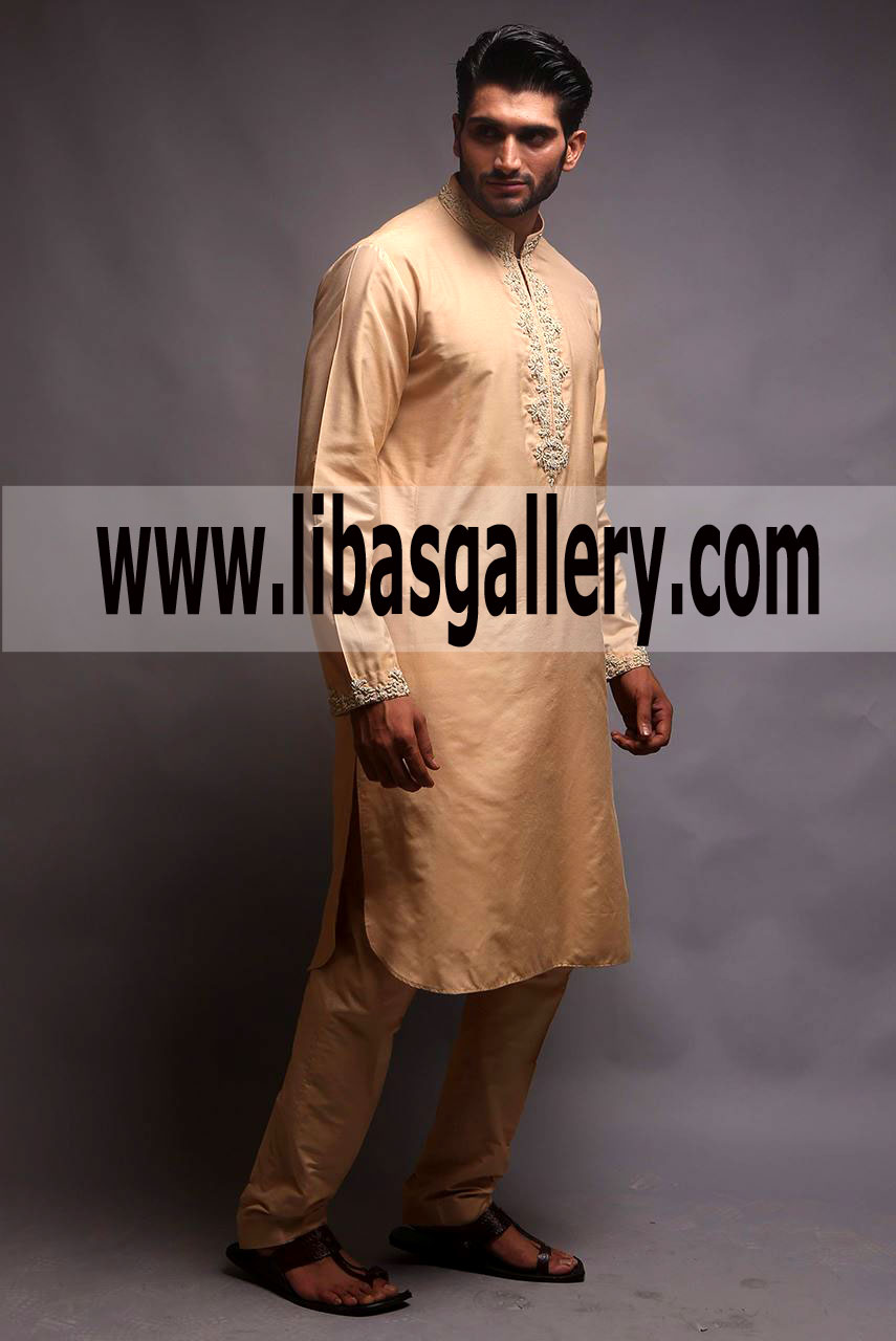 Embroidered Mens Kurta Pajama for Mehndi 