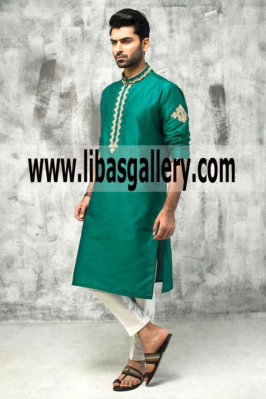 Green Family Event Kurta Pajama for Men Stylish