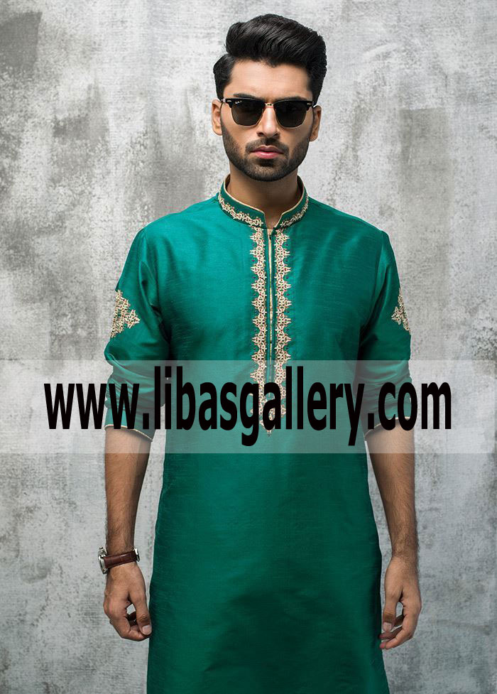 Green Family Event Kurta Pajama for Men Stylish