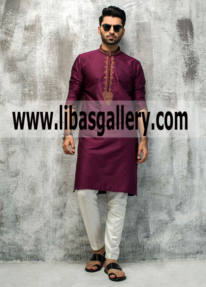 Purple Kurta Embroidered for Mehndi