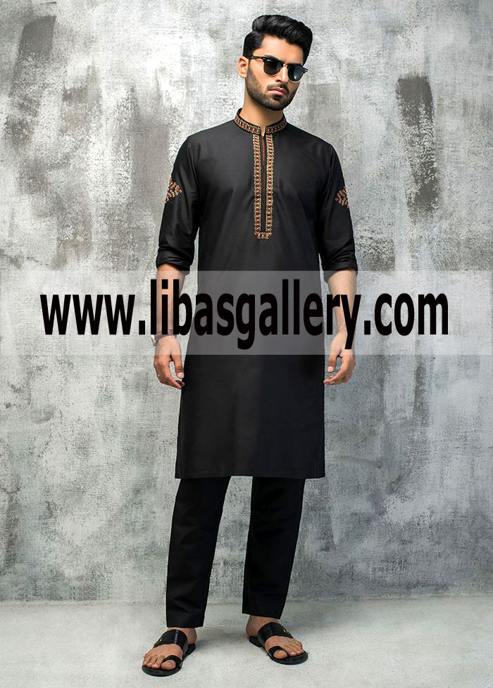 Sober Black Embroidered Kurta for Mehndi