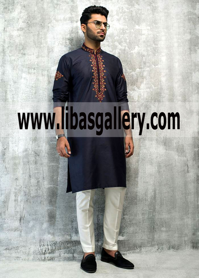 Dark Blue Kurta for Engagement Eid Party