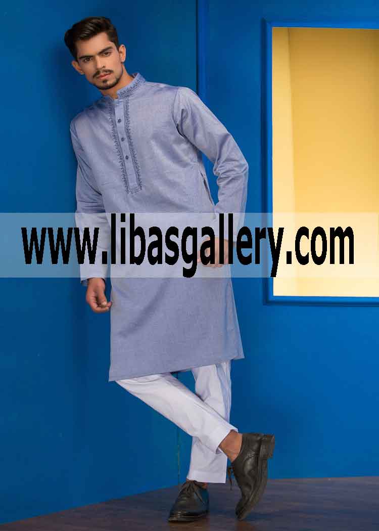 Embroidered Collar men`s kurta Daisy