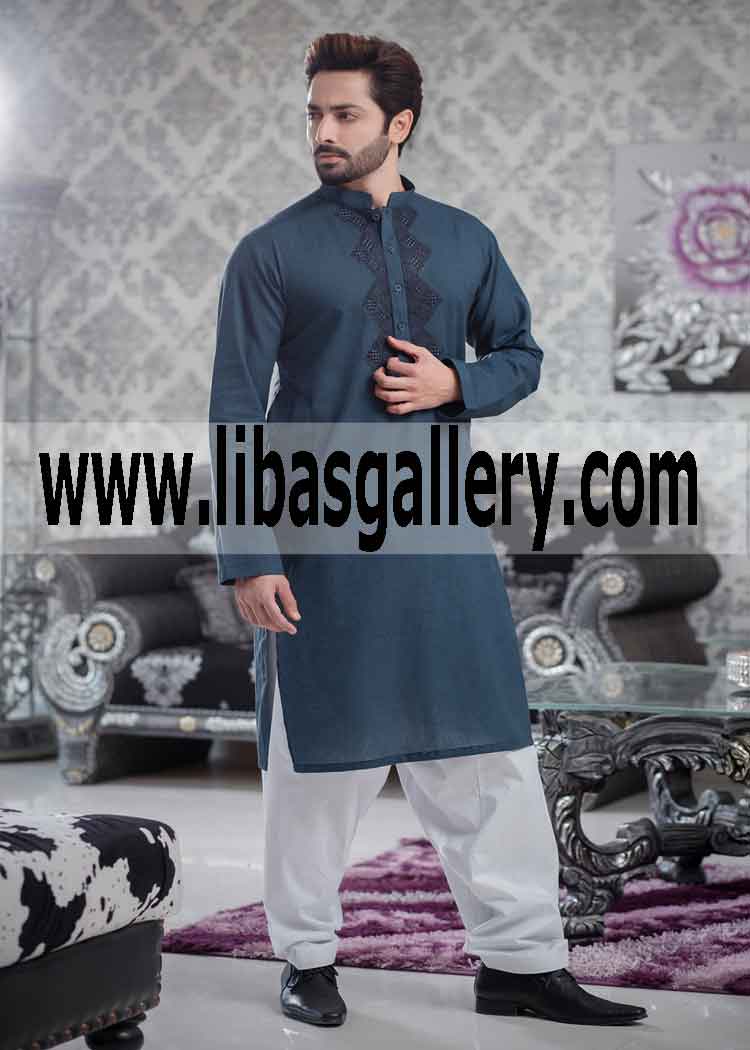 World famous men’s wear Embroidered blue kurta white shalwar regular fitting Oslo Bergen Norway World famous men’s wear Embroidered blue kurta white shalwar regular fitting Oslo Bergen Norway
