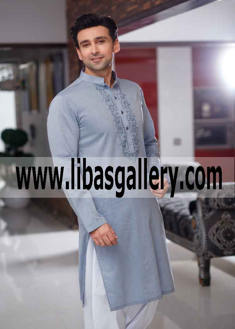 Happy man feeling proud in Embroidered kurta 