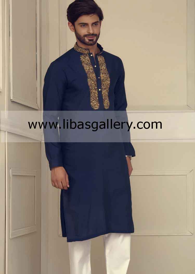 Amazing Blue Gents Embroidered Kurta 