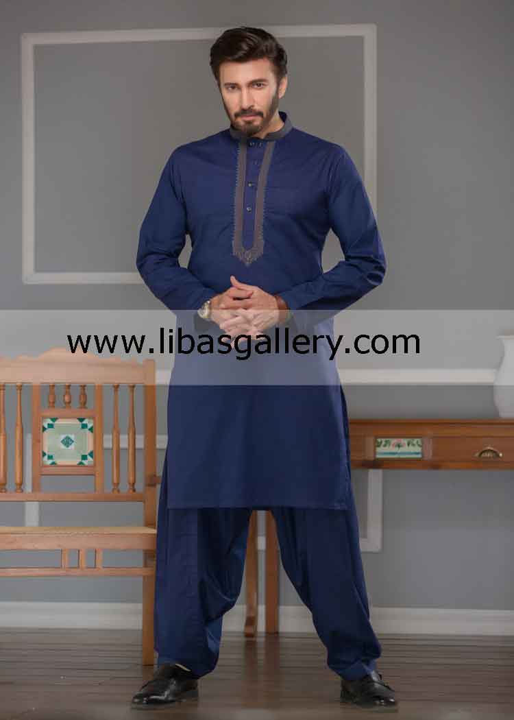 Business Class Blue Kurta Shalwar for Men