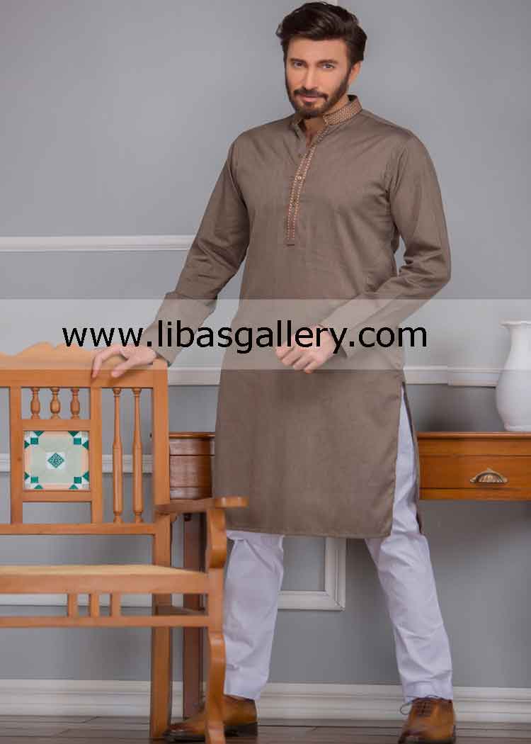 Knee length Embroidered kurta White Pajama