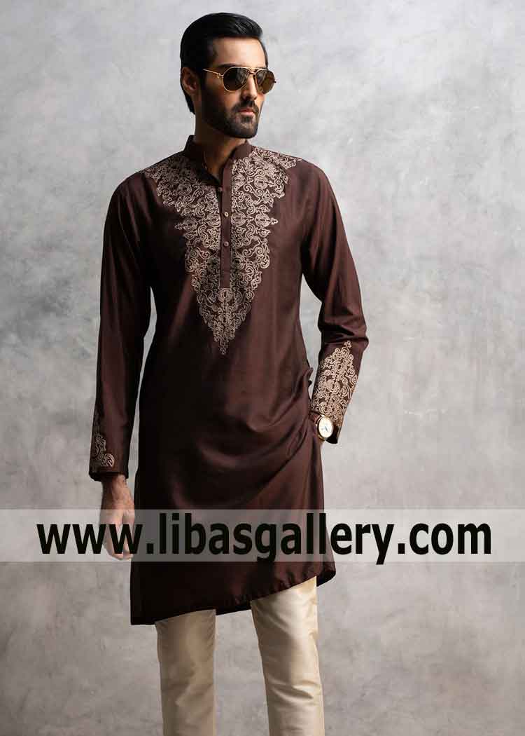 Brown Embroidered Short length kurta