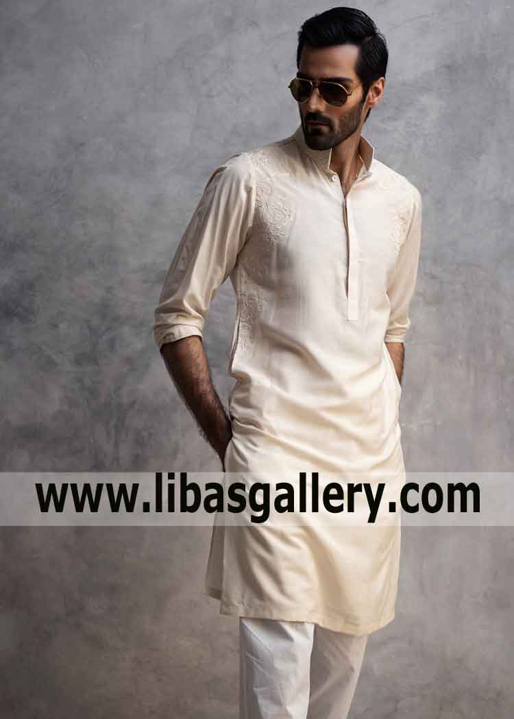 Off White Embroidered Kurta for Stylish Man