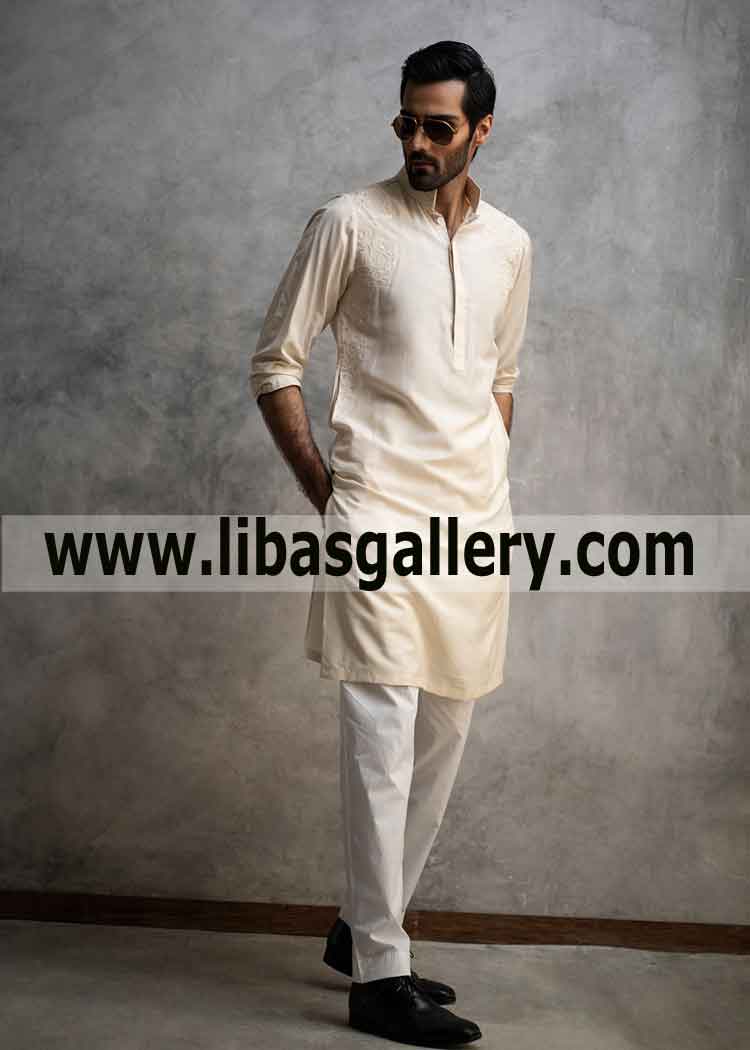 Off White Embroidered Kurta for Stylish Man