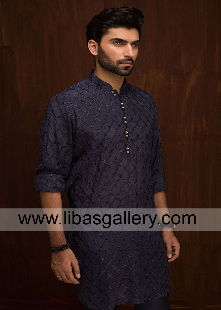 Blue Embroidered Gents kurta for eid event