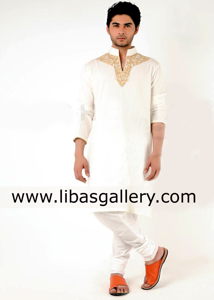 Gold Embroidery kurta with churidar pajama for gents