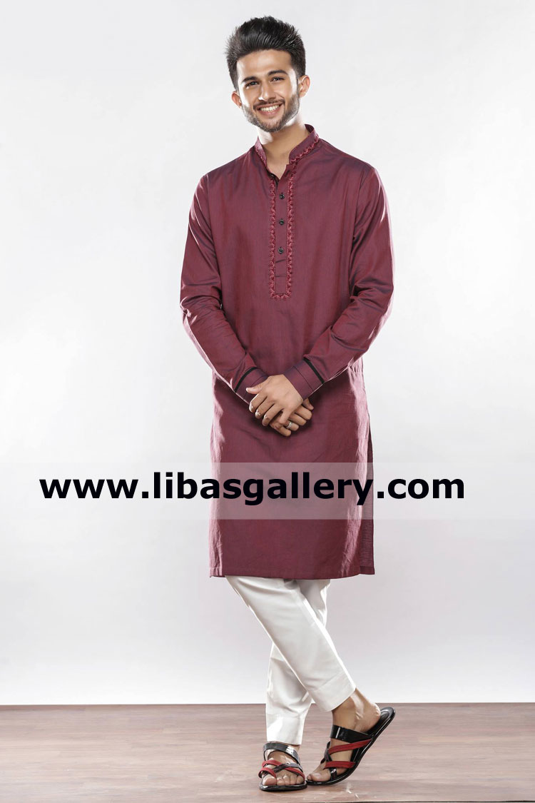 burgundy kurta with great designing for boys and aged males