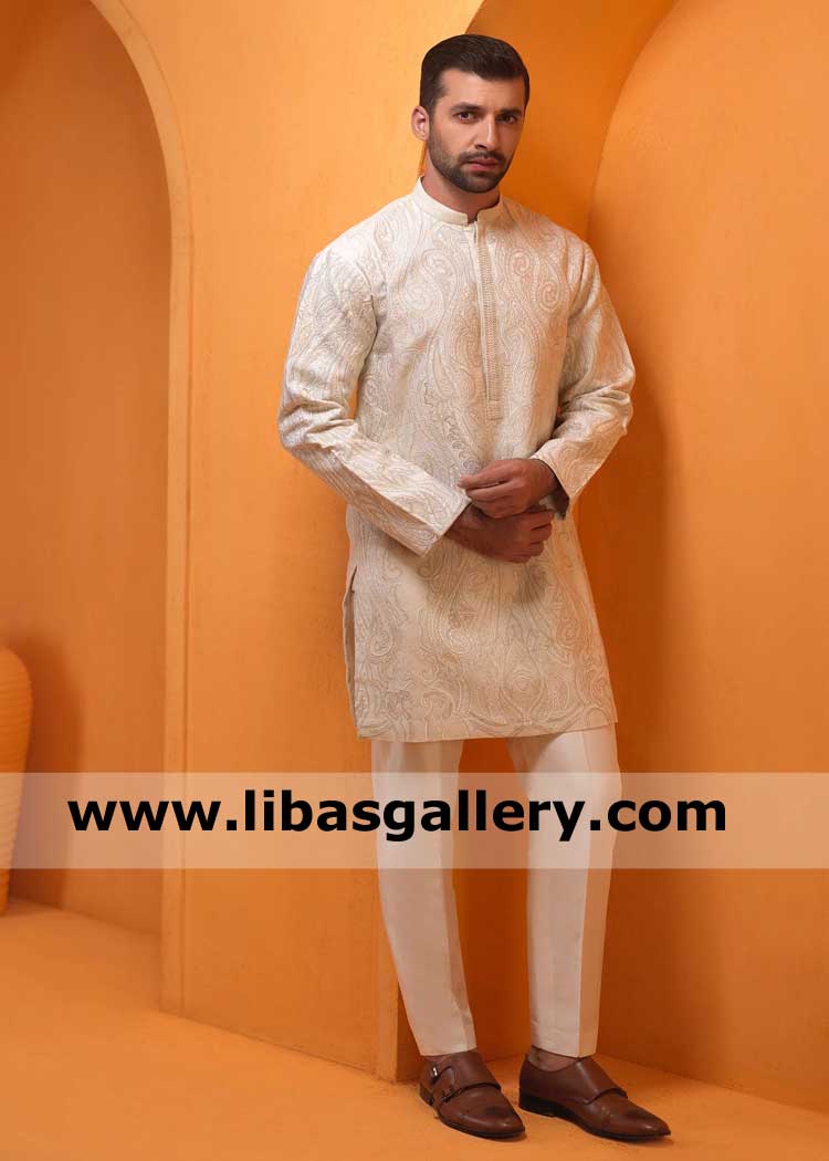 Short length Men Kurta beautiful heavy embroidery by thread