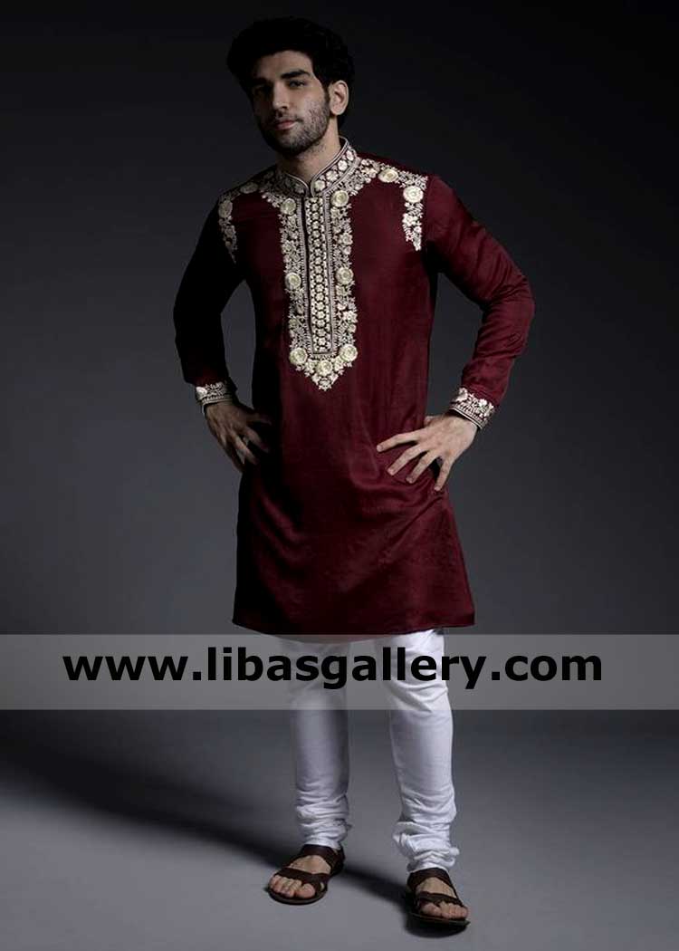 Red Embroidered Men Kurta for Special Occasion and Event