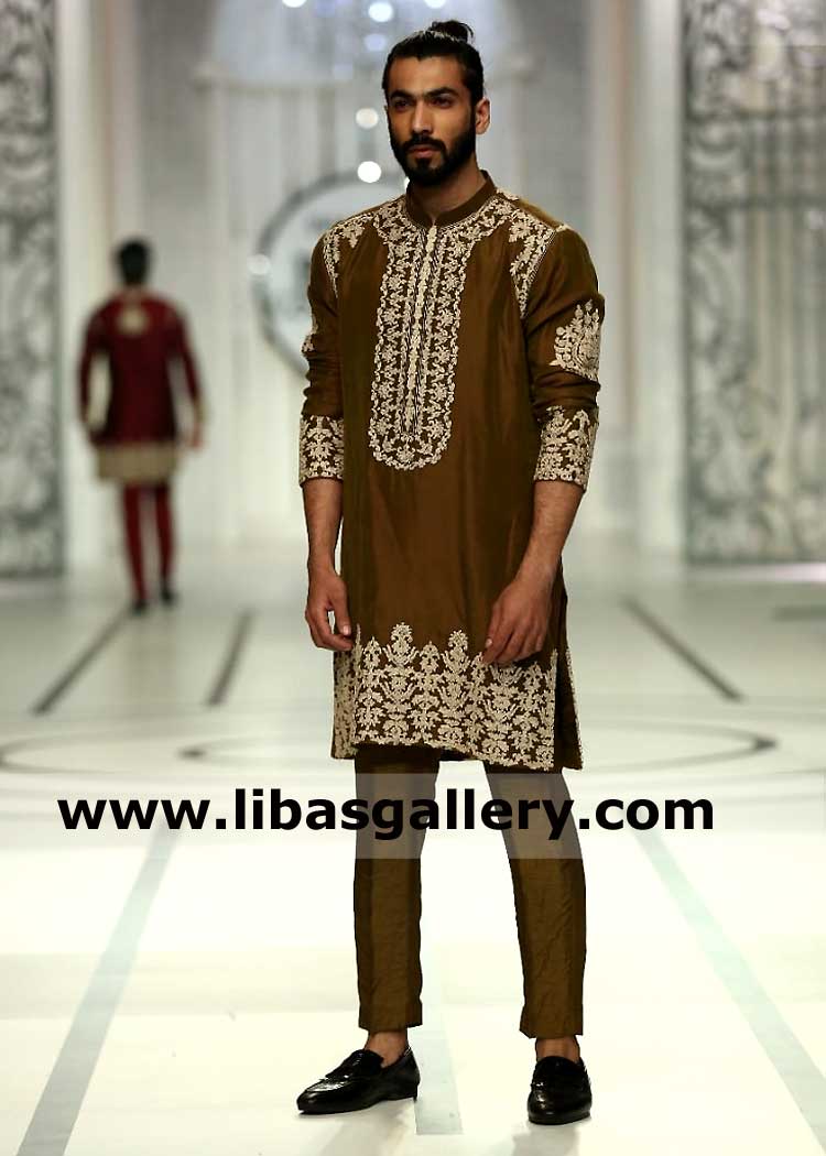 Men Embroidered Kurta Trouser Style for Mehndi Night Event