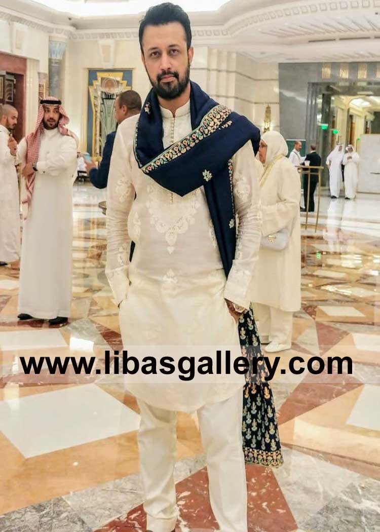 Cream Ivory Summer Season Embroidered Men Kurta Pajama