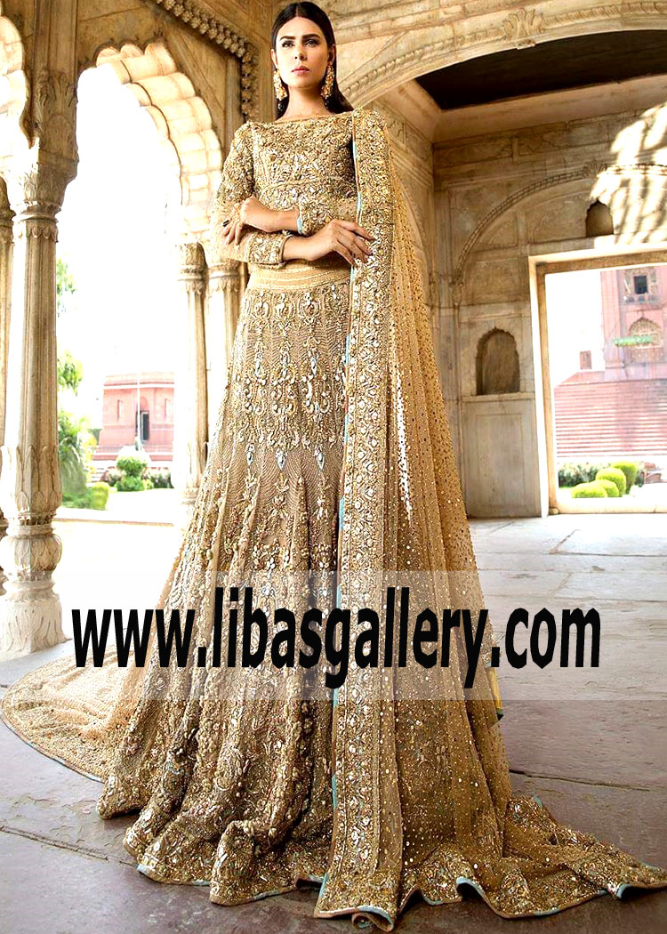 EMBELLISHED BODICE FIT AND FLARE LEHENGA WEDDING DRESS