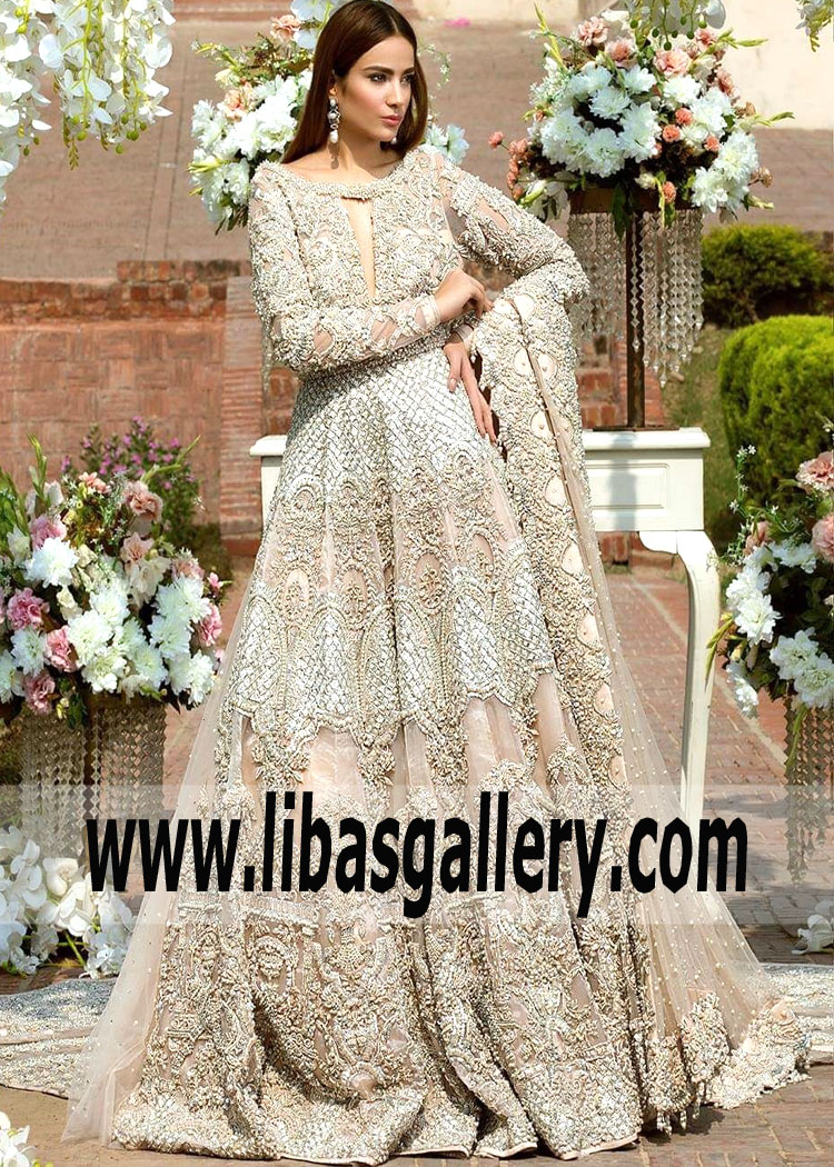 ERUM KHAN ILLUSION LONG SLEEVE WEDDING DRESS