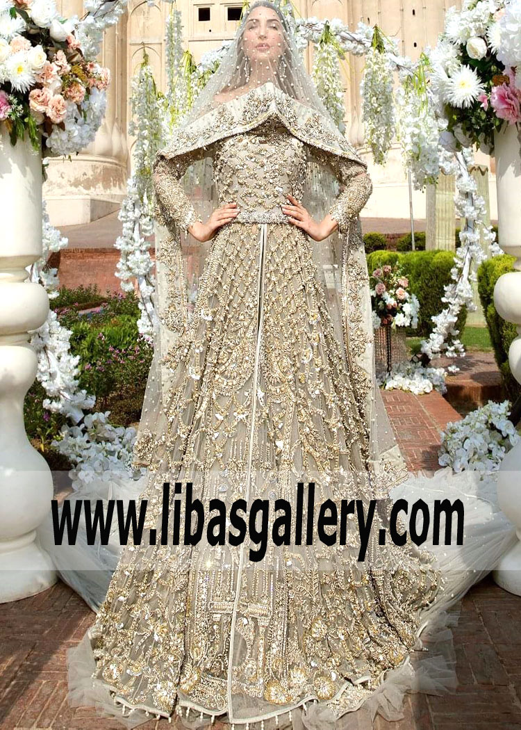 LONG SLEEVE OFF THE SHOULDER EMBELLISHED TULLE WEDDING DRESS
